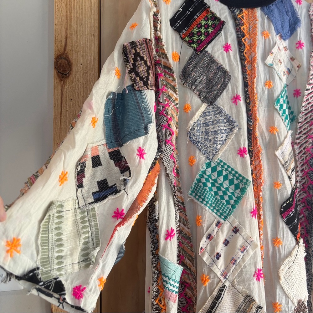 🆕 A Rare Bird Patchwork Multicolor Open Front Cardigan OS - Picture 13 of 16